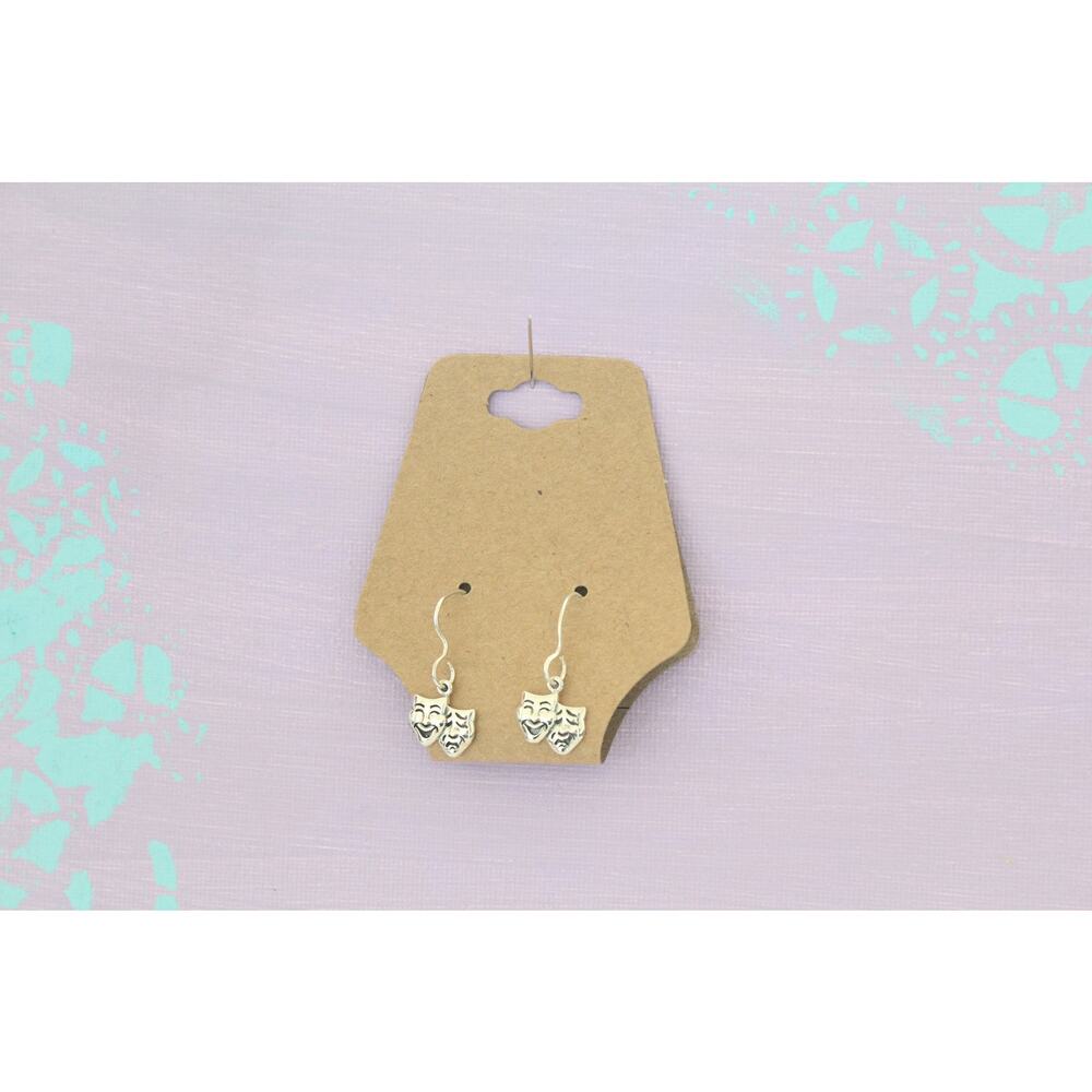 Sterling Silver Theater Mask Charm Earrings, Acting Charm Earrings - Picture 3 of 4